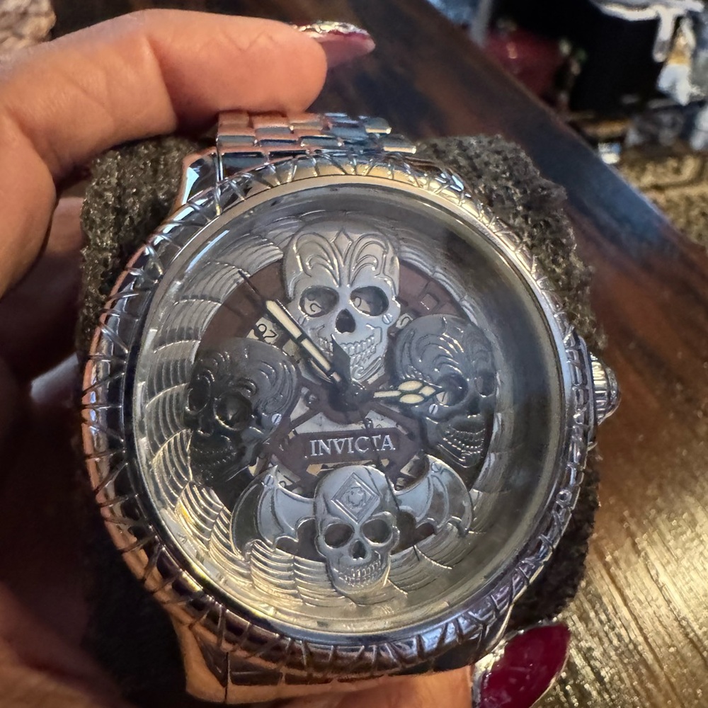 Invicta Silver and Brown Skull Men's Watch
